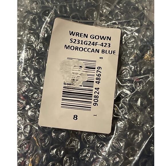 Sachin & Babi Size 8 NWT Moroccan Blue Crepe Embroidered Wren Cape Maxi Gown - Picture 10 of 11